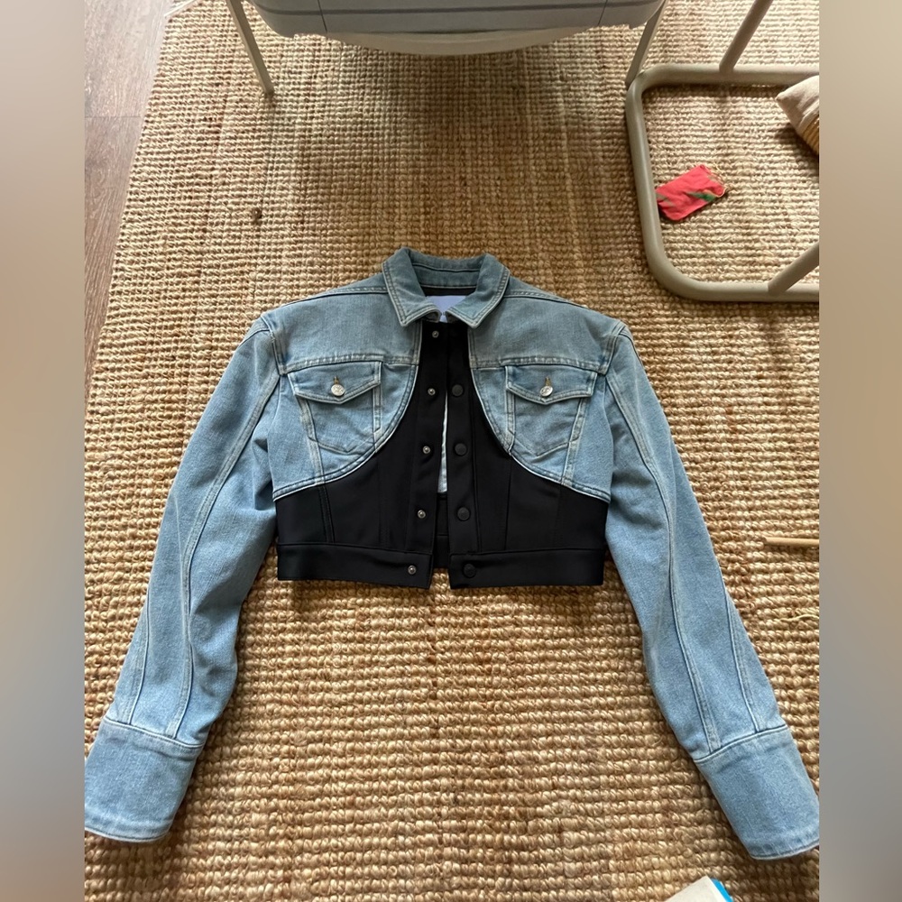 H&M HM X MUGLER Defined-waist Denim Crop Jacket SMALL